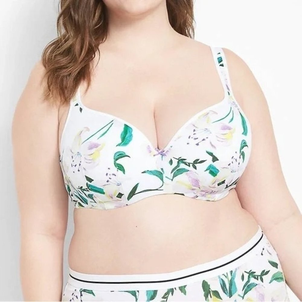 Cacique Smooth Balconette Bra Underwire White Tropical Floral Spring Blossom 50D